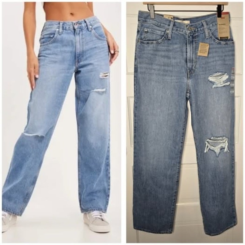Free People x Levi's Distressed Mid Rise '94 Baggy Jean Blue Women's Size 28 NWT - Picture 2 of 2